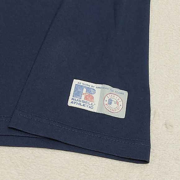 Vtg 90s Russell Athletic Cleveland Indians Navy Blue V-Neck T-Shirt Size Large - Picture 6 of 9